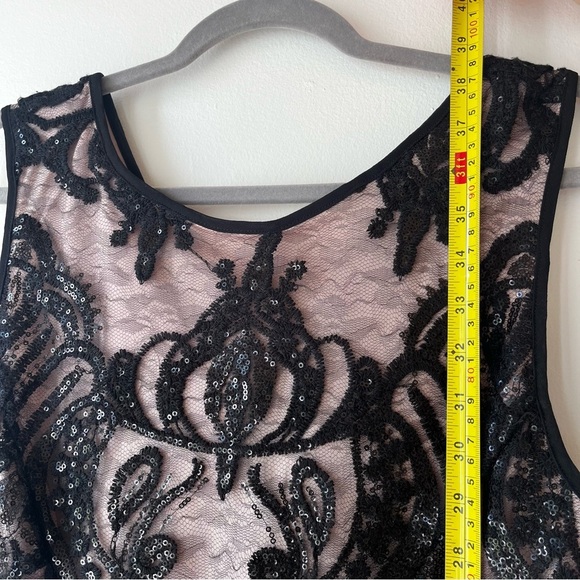 Mystic Los Angeles Nude Lined Black Sequin Lace Sheath Dress Size L - Picture 4 of 11